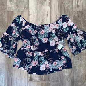 a.n.a Blouse Off Shoulder Floral Ruffle Large